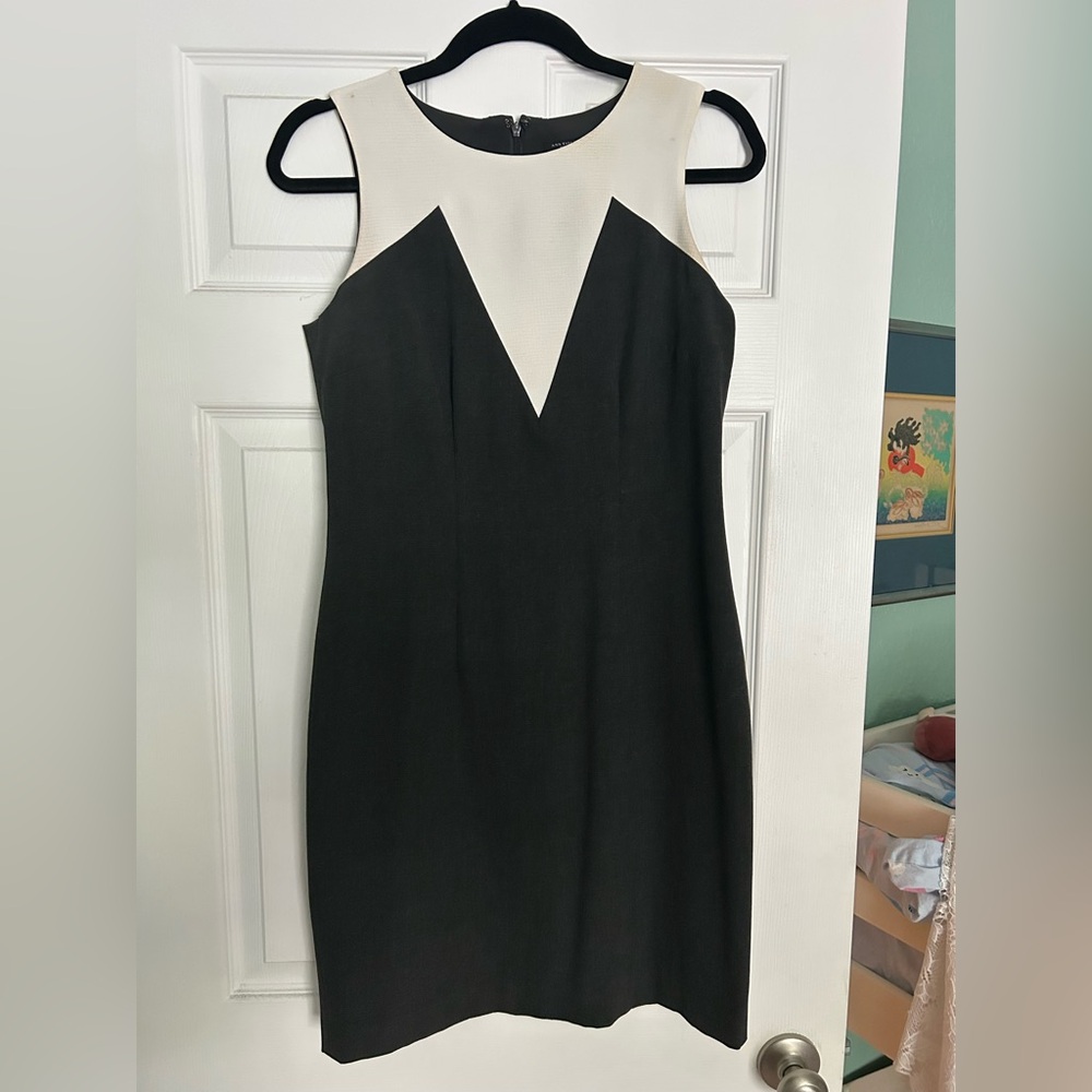 Elegant Black and Cream Sleeveless Dress - Ann Taylor, 6P